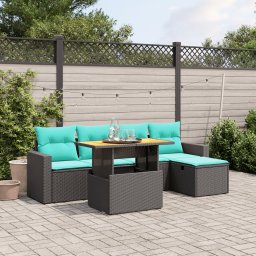 vidaXL 6 részes fekete polyrattan kerti ülőgarnitúra párnával