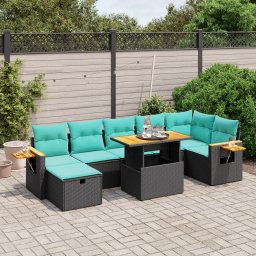 vidaXL 8 részes fekete polyrattan kerti ülőgarnitúra párnával