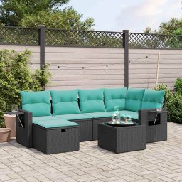 vidaXL 7 részes fekete polyrattan kerti ülőgarnitúra párnákkal