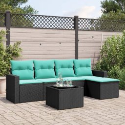 vidaXL 6 részes fekete polyrattan kerti ülőgarnitúra párnával