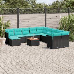 vidaXL 12 részes fekete polyrattan kerti ülőgarnitúra párnákkal