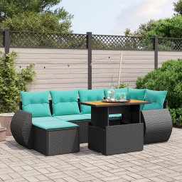 vidaXL 7 részes fekete polyrattan kerti ülőgarnitúra párnákkal