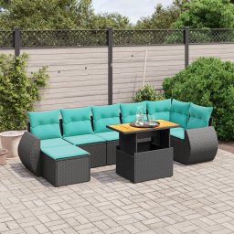 vidaXL 8 részes fekete polyrattan kerti ülőgarnitúra párnával