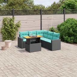 vidaXL 6 részes fekete polyrattan kerti ülőgarnitúra párnával