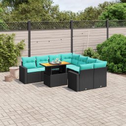 vidaXL 9 részes fekete polyrattan kerti ülőgarnitúra párnával