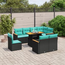 vidaXL 9 részes fekete polyrattan kerti ülőgarnitúra párnával