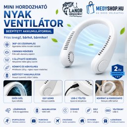 Mini hordozható nyak ventilátor beépített akkumulátorral - fehér