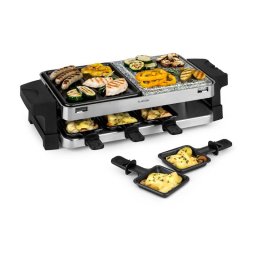 Klarstein Sirloin, raclette grill, 1500 W, alumínium / kő, 8 személyre, LED jelzőfény (GQ6-Sirloin Raclette)