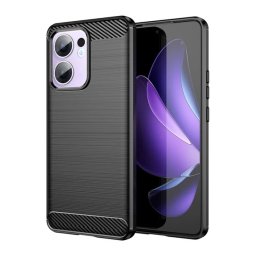 Szilikon telefonvédő (ütésállóság, légpárnás sarok, szálcsiszolt, karbon minta) FEKETE Oppo Reno 13 FS
