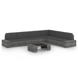 vidaXL 7 részes szürke polyrattan kerti ülőgarnitúra párnákkal
