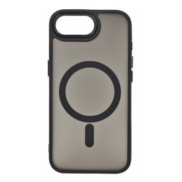 Szilikon telefonvédő (ütésállóság, matt, műanyag hátlap, kameravédő, MagSafe) FEKETE Apple iPhone 16e