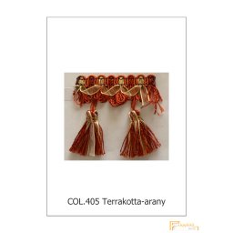 (13 szín) Bojtos díszitő szalag. Organza szalagos paszomány 9678-405 Terrakotta-arany