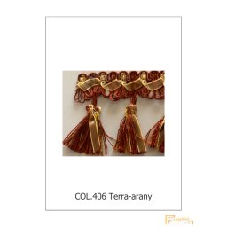 (13 szín) Bojtos díszitő szalag. Organza szalagos paszomány 9678-406 Tégla-arany