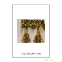 (13 szín) Bojtos díszitő szalag. Organza szalagos paszomány 9678-410 Zöld-arany