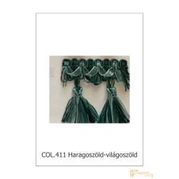 (13 szín) Bojtos díszitő szalag. Organza szalagos paszomány 9678-411 Haragos zöld-világoszöld