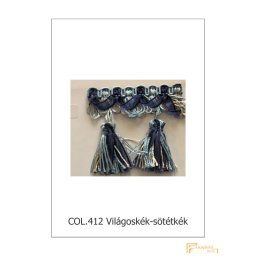 (13 szín) Bojtos díszitő szalag. Organza szalagos paszomány 9678-412 Világoskék-sötétkék