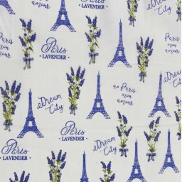 PARIS, lavender, Eiffel torony és levendula mintás pamutvászon