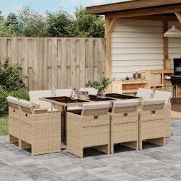 vidaXL 11 részes bézs polyrattan kerti étkezőgarnitúra párnákkal