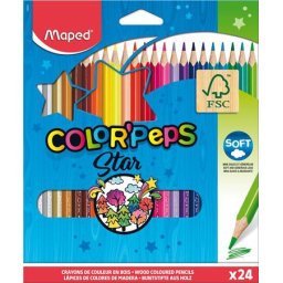 Színes ceruza készlet, háromszögletű, MAPED "Color'Peps Star", 24 különböző szín