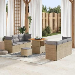 vidaXL Kerti Kanapé Szett 9 pcs Beige és Világosszürke polirattan