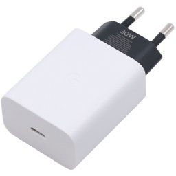 Hálózati töltő adapter, 30W, USB Type-C aljzat, gyorstöltés, PD, Google, fehér, gyári