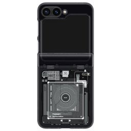Samsung Galaxy Z Flip6 / Z Flip7 FE SM-F741B / F761B, Műanyag hátlap védőtok + szilikon keret, közepesen ütésálló, zsanérvédő, Telefon belső minta, Spigen Ultra Hybrid Pro Zero One, átlátszó/füst