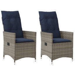vidaXL 2 db szürke polyrattan dönthető kerti szék párnákkal