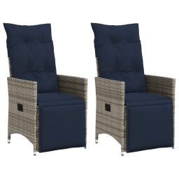 vidaXL 2 db szürke polyrattan dönthető kerti szék párnákkal