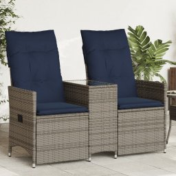 vidaXL kétszemélyes dönthető kerti kanapé asztallal, szürke polyrattan