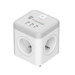 Viking ACT43S hálózati adapter/kimenet: 4xAC, 3xUSB-A/Bekapcsoló/kikapcsoló gomb