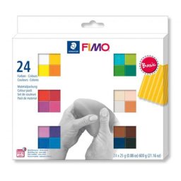 Gyurma, készlet, 24x25g, égethető, FIMO \Soft Basic\, 24 különböző szín