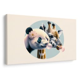 Kép panda és zsiráf rágógumi buborékkal