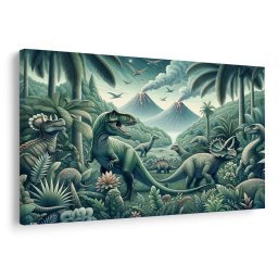 Kép dinoszauruszok vulkános őserdőben