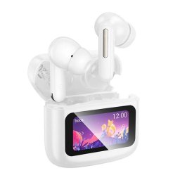 HOCO EQ14 bluetooth fülhallgató SZTEREO (v5.3, TWS, mikrofon, zajszűrő, érintőkijelző + töltőtok) FEHÉR