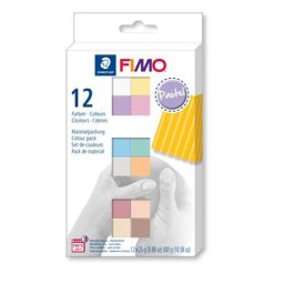 FIMO Gyurma, készlet, 12x25 g, égethető, FIMO "Soft Pastel" 12 különböző szín