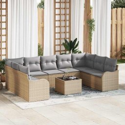 vidaXL Kerti Kanapé Szett 10 db Beige és Világosszürke polirattan