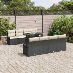 vidaXL Kerti Kanapé Szett 9 db Fekete [Műanyag]: Poly Rattan