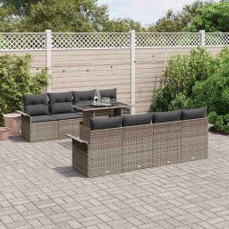 vidaXL Kerti Kanapé Szett 9 db Szürke [Műanyag]: Poly Rattan
