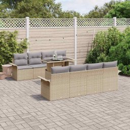 vidaXL Kerti Kanapé Szett 9 db Bézs [Műanyag]: Poly Rattan