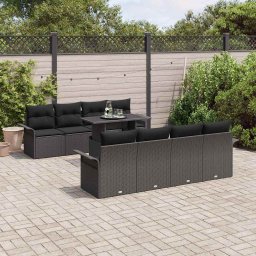 vidaXL Kerti Kanapé Szett 9 db Fekete [Műanyag]: Poly Rattan