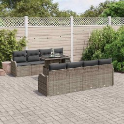 vidaXL Kerti Kanapé Szett 9 db 8-Ülőhelyek száma Szürke Poly Rattan