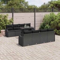 vidaXL Kerti Kanapé Szett 9 db 8-Ülőhelyek száma Fekete Poly Rattan