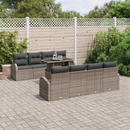 vidaXL Kerti Kanapé Szett 9 db Szürke Poly Rattan