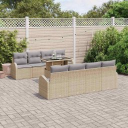 vidaXL Kerti Kanapé Szett 9 db Bézs Poly Rattan