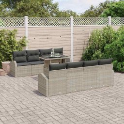 vidaXL Kerti Kanapé Szett 9 db Világosszürke Poly Rattan