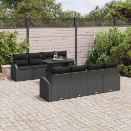 vidaXL Kerti Kanapé Szett 9 db Fekete Poly Rattan