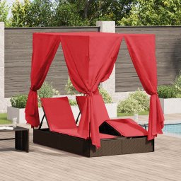 vidaXL Dupla napozóágy Állítható Piros 205 x 129 x 200 cm polirattan