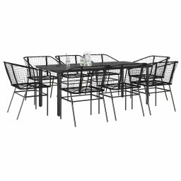 vidaXL 9 részes fekete polyrattan üveg kerti étkezőgarnitúra