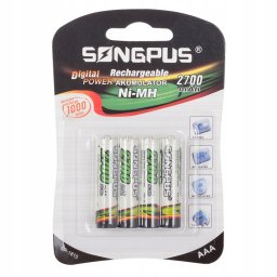 4 db 2700 mAh AAA újratölthető elem