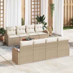 vidaXL Kerti Kanapé Szett 9 db Beige és krém polirattan